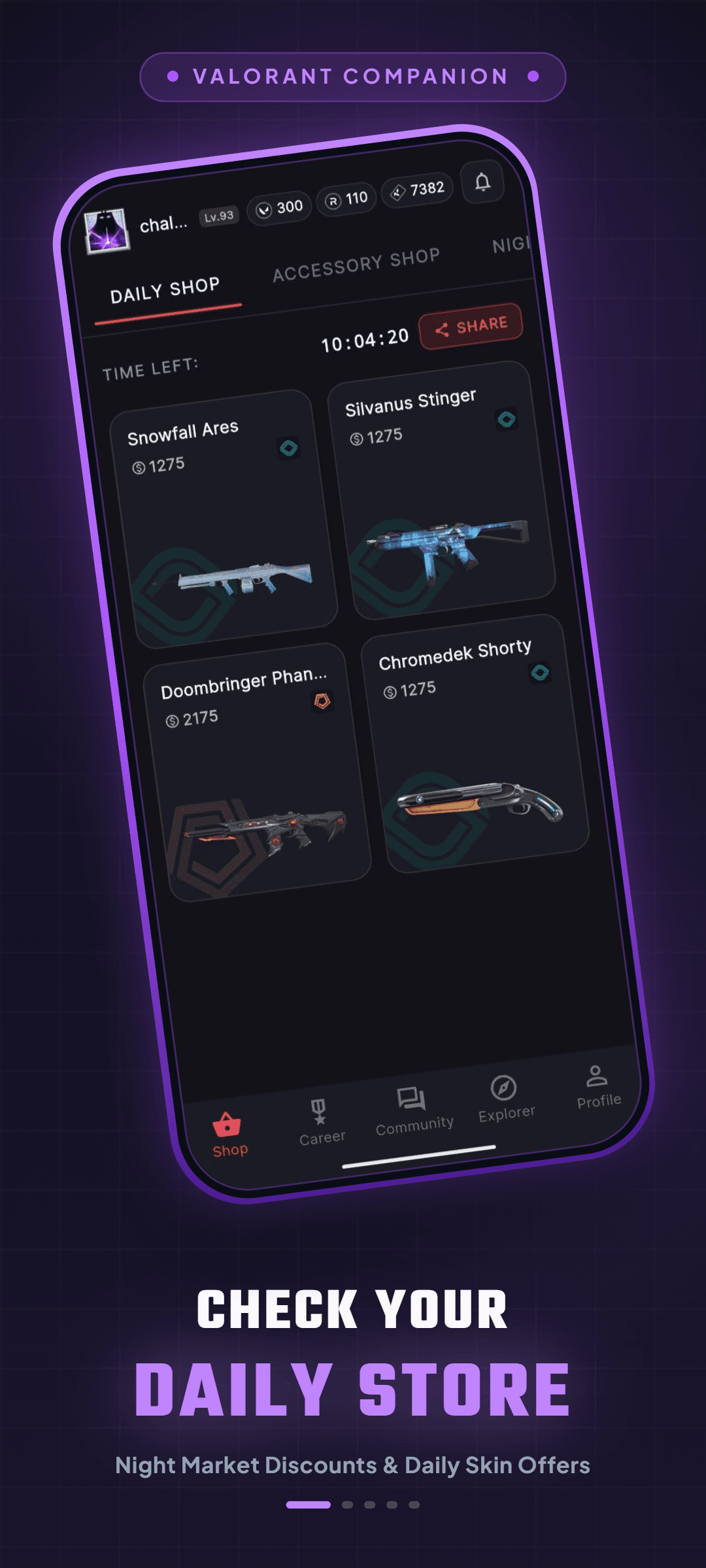 Daily Store screen with four rotating skin offers